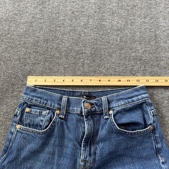 7 For All Mankind Tess Blue Bell Jeans Womens 24 Boho Denim USA Raw Hem 25x32 - Picture 12 of 14